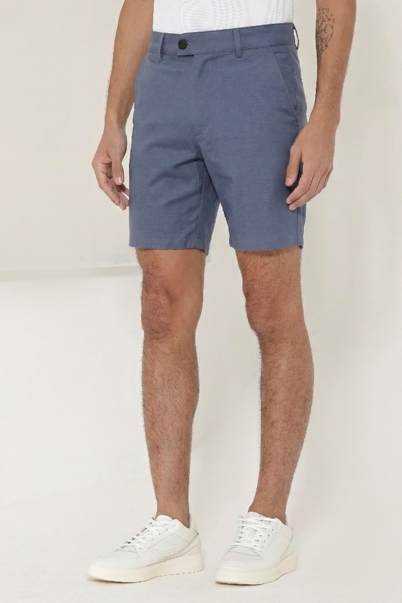 Bermuda Malha Chino Viscose Com Bolsos Azul Médio