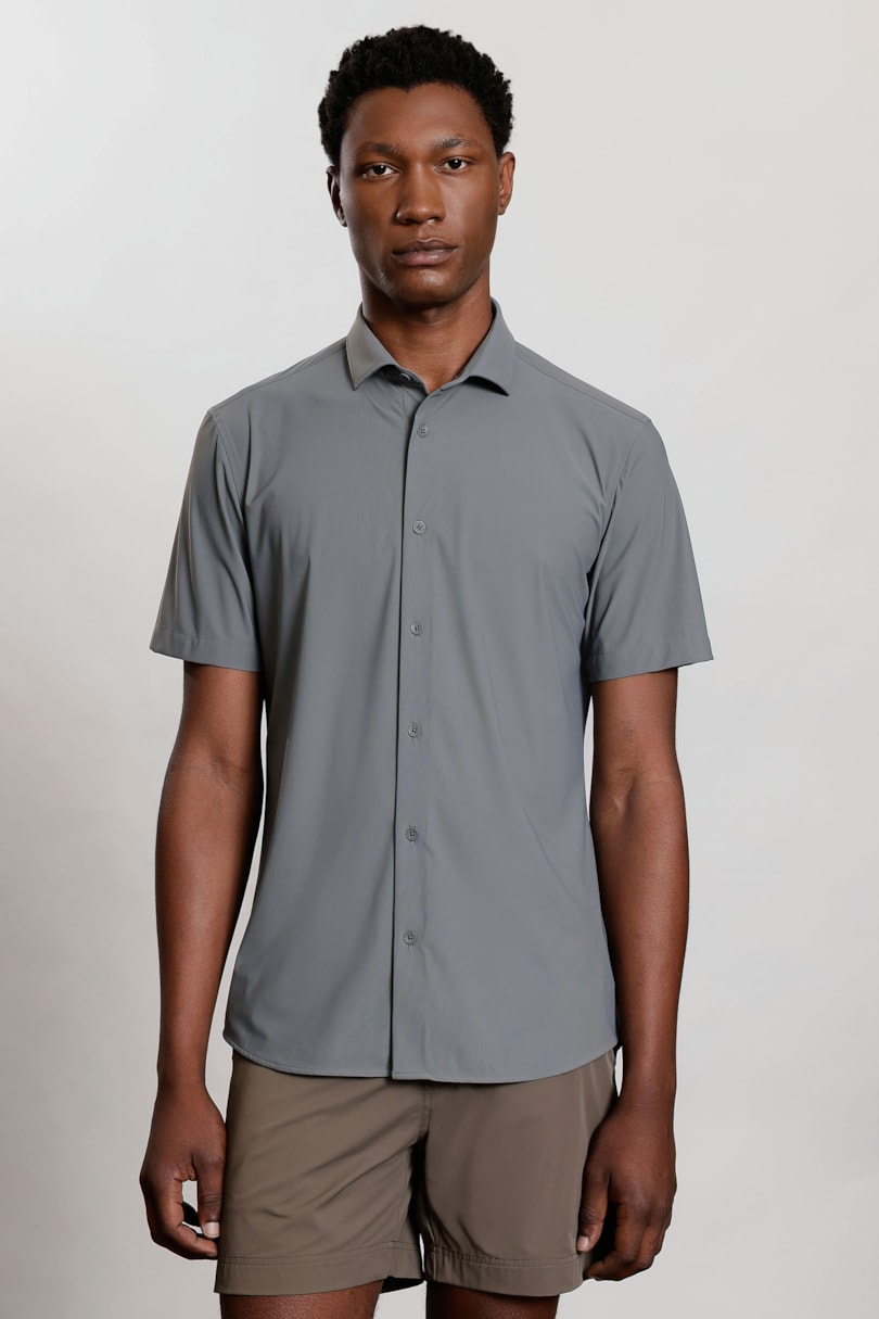 Camisa Manga Curta Rib Flex Cinza Escuro