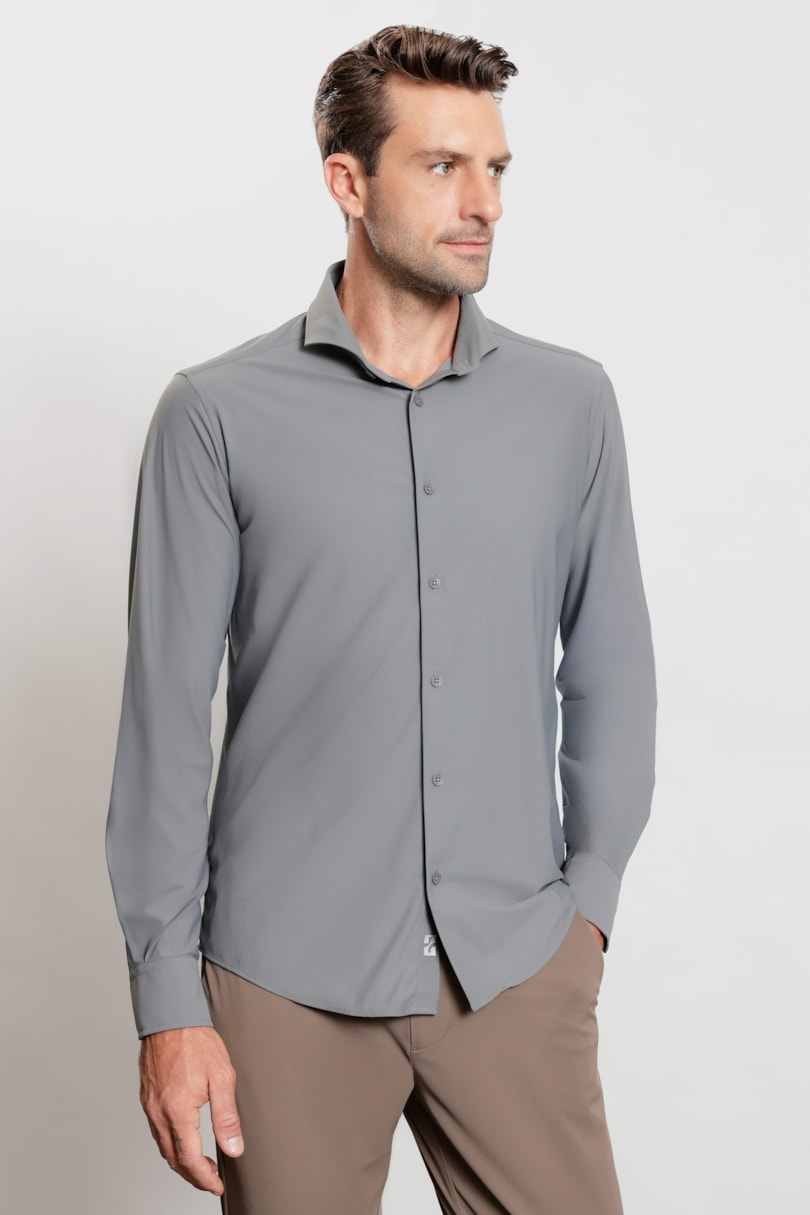Camisa Manga Longa Rib Flex Cinza Escuro