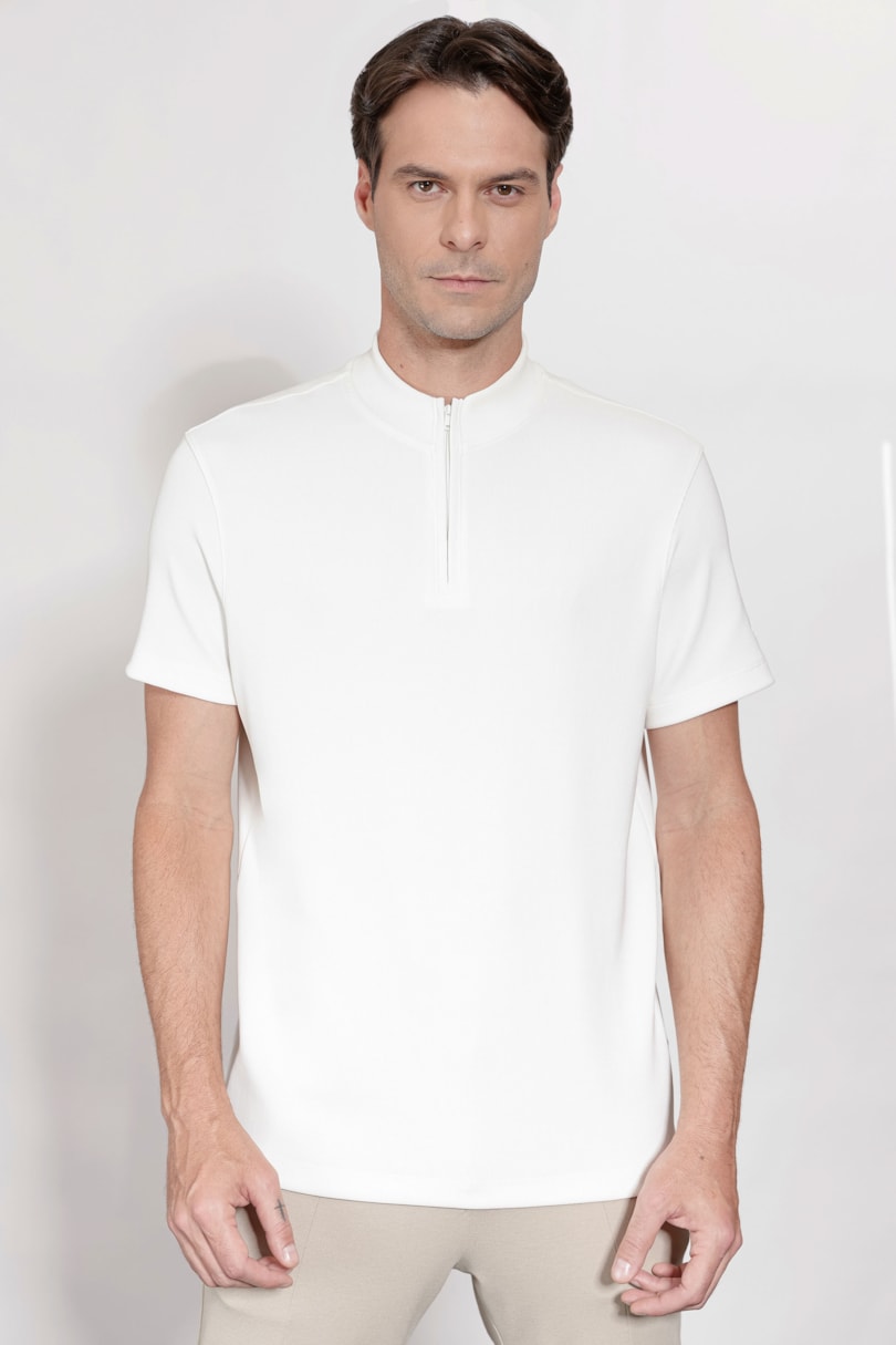 Camiseta Gola Alta Com Zíper Algodão