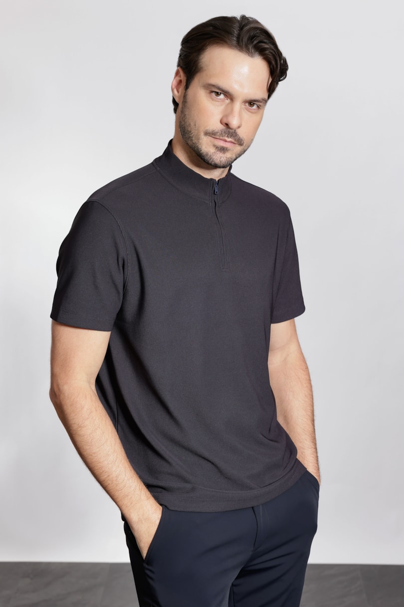 Camiseta Gola Alta Com Zíper Marinho