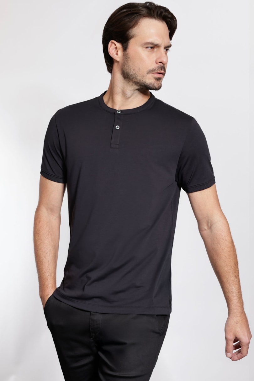 Camiseta Manga Curta Henley Pima Performing Preto
