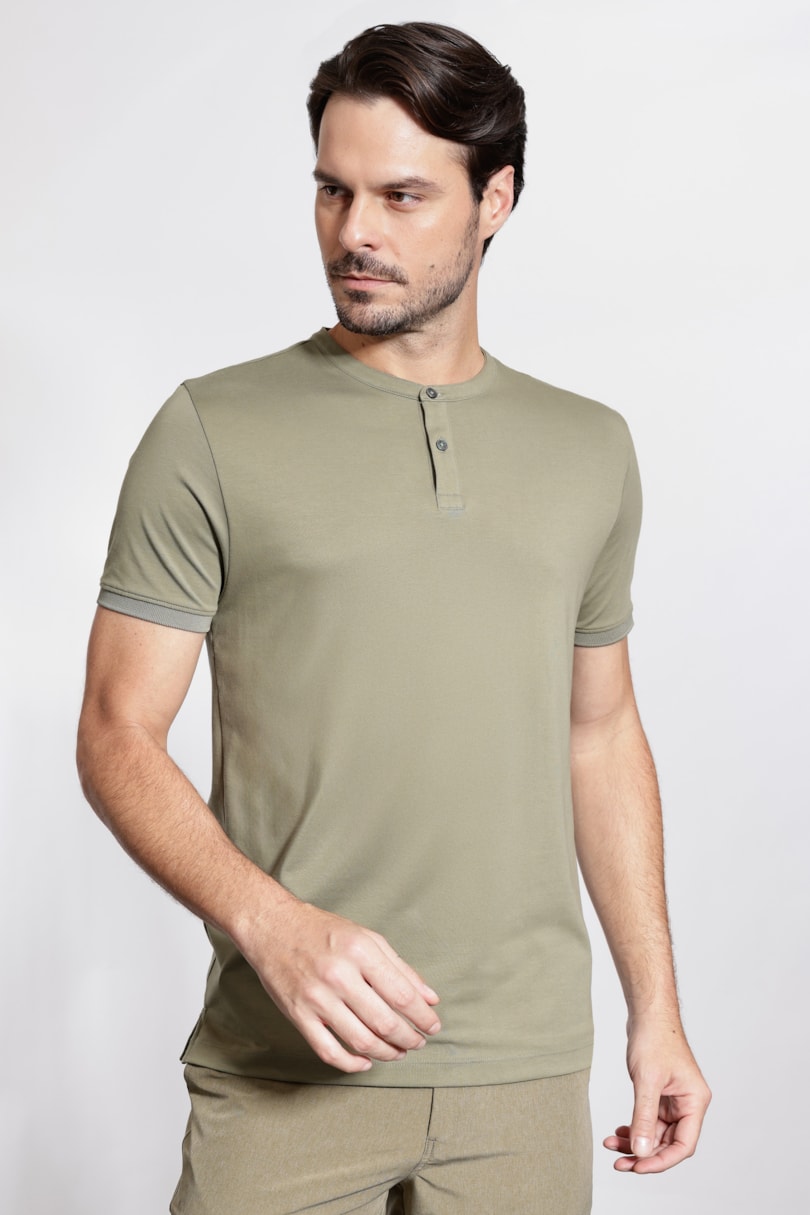 Camiseta Manga Curta Henley Pima Performing Verde